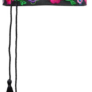 Mexican Embroidery Waist Belt Floral Tassel Adjustable for Women, Day of Dead